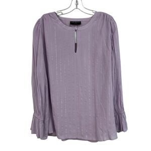 NWT Lane Bryant Purple Metallic Silver Stripe Long Sleeve Keyhole Top Womens 14